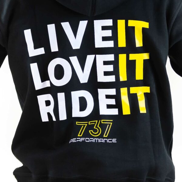 sweatshirt à capuche Live it Love it Ride it Noir 737 Motif dos