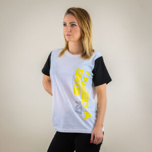 Tee shirt I NEED A BIKE Bicolore manche noire criture jaune