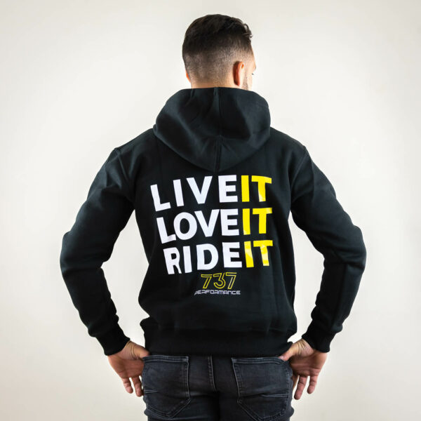 sweatshirt à capuche Live it Love it Ride it Noir 737 Homme dos